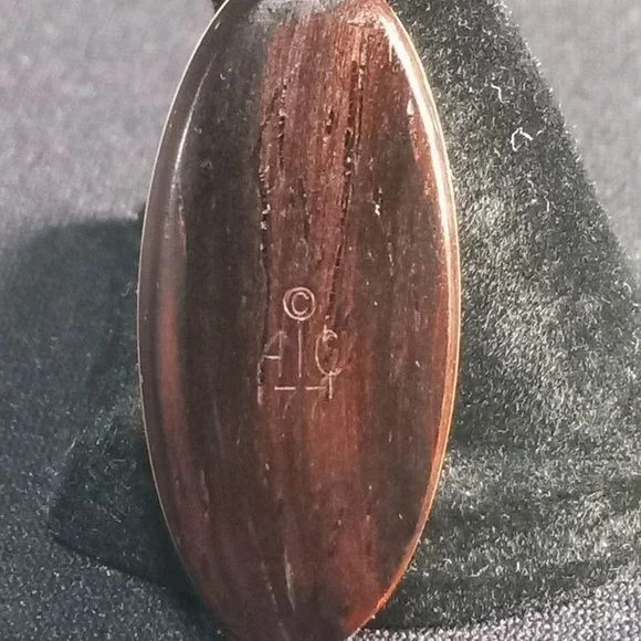 Vintage Hand Painted Miniature Pink Rose on Wooden Oval Pendant - Picture 2 of 7